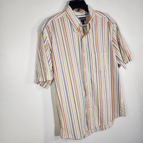 Lands End Mens Shirt Size Medium 15 15.5 Seersucker Pastel Striped Button Preppy - Picture 4 of 9